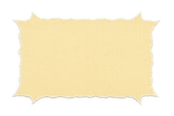 Yellow paper fragment with ragged edges revealing empty white space against transparent backdrop
