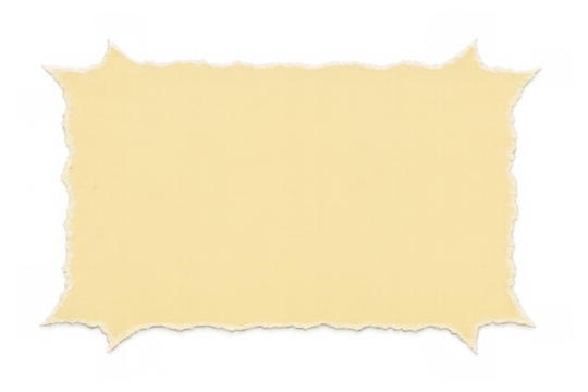 Yellow paper fragment with ragged edges revealing empty white space against transparent backdrop