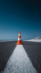 Single bright cone centered in frame, capturing functional urban object with minimalist style.