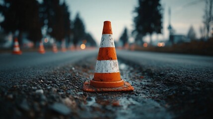 Single bright cone centered in frame, capturing functional urban object with minimalist style.