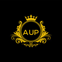 Initial AUP Letter Linked Logo for business and company identity. Modern AUP Letter Logo Vector Template with modern trendy golden logo.
