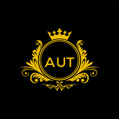 Initial AUT Letter Linked Logo for business and company identity. Modern AUT Letter Logo Vector Template with modern trendy golden logo.
