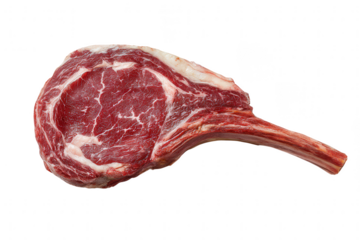Raw tomahawk steak, ribeye beef meat isolated on transparent background