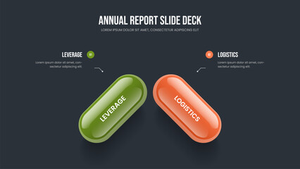 Market Performance 2 Option Infographic Frame Design. Corporate Analysis Slideshow Layout Vector Illustration. Digital Showcase Two Element Diagram Presentation Template.