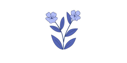 Simple illustration of two purple flowers with green leaves, conveying sense of calm and beauty, Isolated cutout on a transparent background