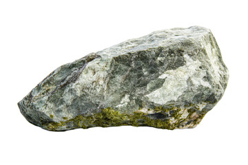 Fototapeta premium Greenish rock with moss isolated on transparent background, geological specimen