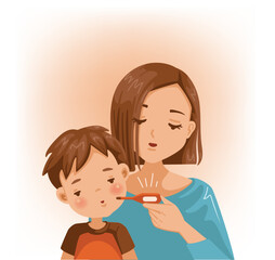 Parents Take Temperature of Unwell Son