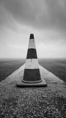 One traffic cone standing alone, emphasizing caution, alertness, and minimal composition.