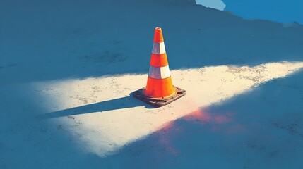 One traffic cone standing alone, emphasizing caution, alertness, and minimal composition.