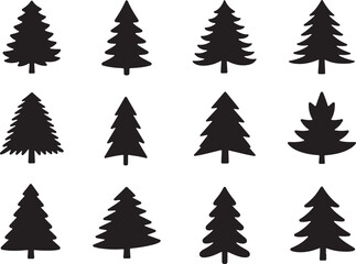 Silhouette set of christmas tree, Christmas tree icon set vector isolated on a white background.