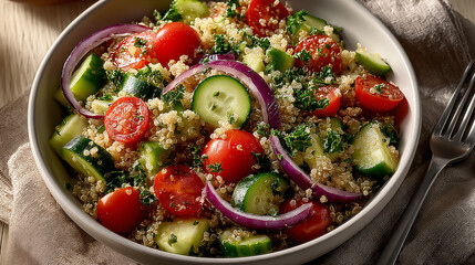 Couscous Salad with Tomato, Cucumber and Red Onion