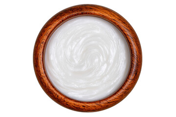 Cream in wooden bowl isolated on transparent background for cosmetic product