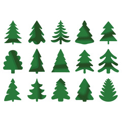 Obraz premium Green Fir and Pine Tree Silhouettes Set – Modern Christmas Icons