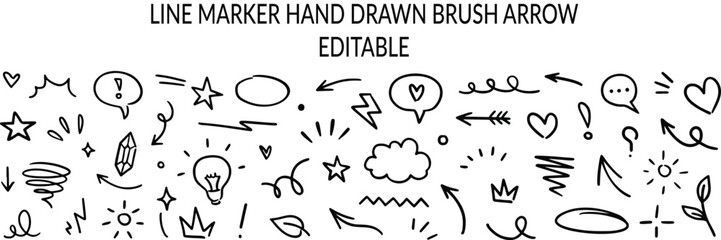 hand drawn, doodle, line marker, sketch, arrow, heart, star, speech bubble, thought bubble, 