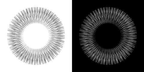 Dynamic abstract spiral sound wave rhythm lines. Circular spiral sound wave rhythm of lines. Circular futuristic abstract lines, black and white background.	
