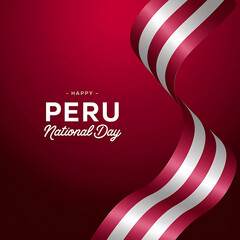 Peru national day celebration background with red and white waving ribbon on vibrant backdrop for independence day design, patriotic festival greeting, or latin america national holiday art