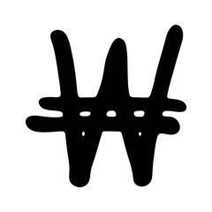Obraz premium Hand drawn won currency symbol. Brush stroke doodle. Single element for design