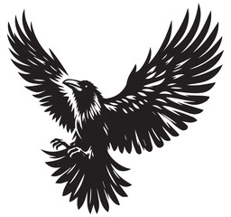 Fototapeta premium Black Raven Bird Flying with Wings Spread Detailed Vector Illustration