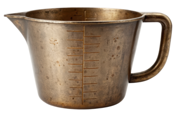 Vintage metal measuring cup for precise cooking and baking isolated with transparent background