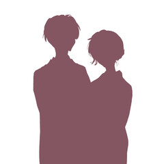 着物を着た男女　影絵