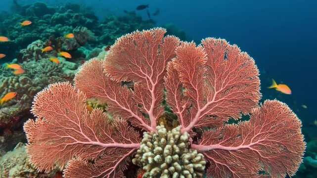 Underwater scene with vibrant coral formations