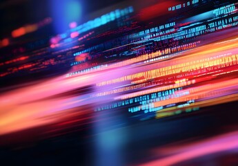 Abstract blue background with a wave of dots and lines, a futuristic design for digital technology or music sound concept. An abstract wave of moving particles in a motion blur effect. 