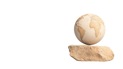 Earth globe on a stone base, symbolizing nature conservation and global awareness, isolated on a white background.