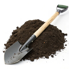 Gardening Shovel and Rich Soil: A Close-Up View isolated on white  background