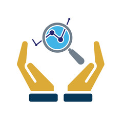 Technology icons. Predictive Analytic. graph with magnifying glass in hand. Depicts automation, artificial intelligence. Flat design style