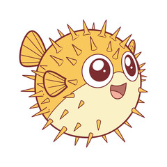 Fototapeta premium Cute cartoon pufferfish illustration happy sea creature