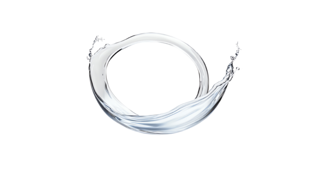 Flowing water in a circle shape, isolated on a black background.