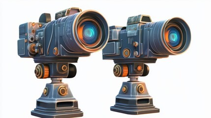 Futuristic camera devices on stands designed in a creative, whimsical style