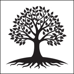 Obraz premium Stylized Tree with Full Canopy, Spreading Roots and Branches