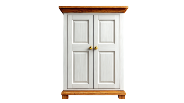 Stylish white cabinet with wooden accents, perfect for modern home decor and organization.