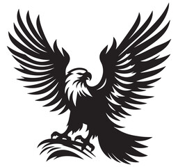 Fototapeta premium Powerful Black Eagle Silhouette Logo Design with Spread Wings - Vector Bird of Prey Graphic