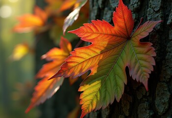 vibrant leaves textured bark background nature close detail colorful foliage organic textures, wood, pattern, closeup, vegetation, flora, green, yellow