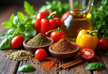 vivid culinary ingredients textured surface background fresh vegetables highlighting kitchen colors, fruit, food, cooking, nature, colorful, backdrop