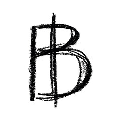Hand drawn thai baht currency symbol. Brush stroke doodle. Single element for design