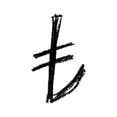 Hand drawn turkish lira currency symbol. Brush stroke doodle. Single element for design