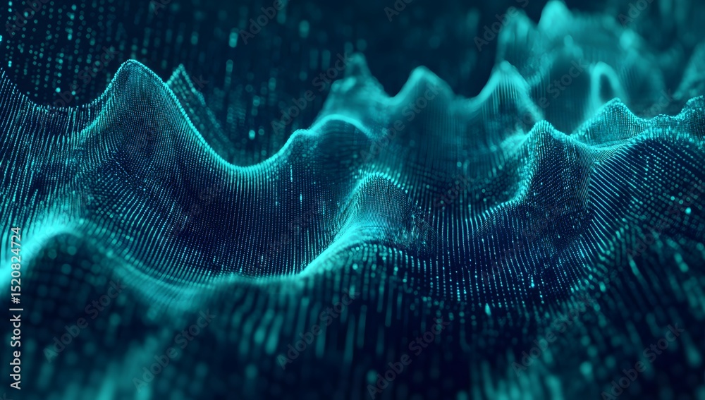 Poster abstract blue wave background with dots and lines, a high-tech concept of big data or digital techno