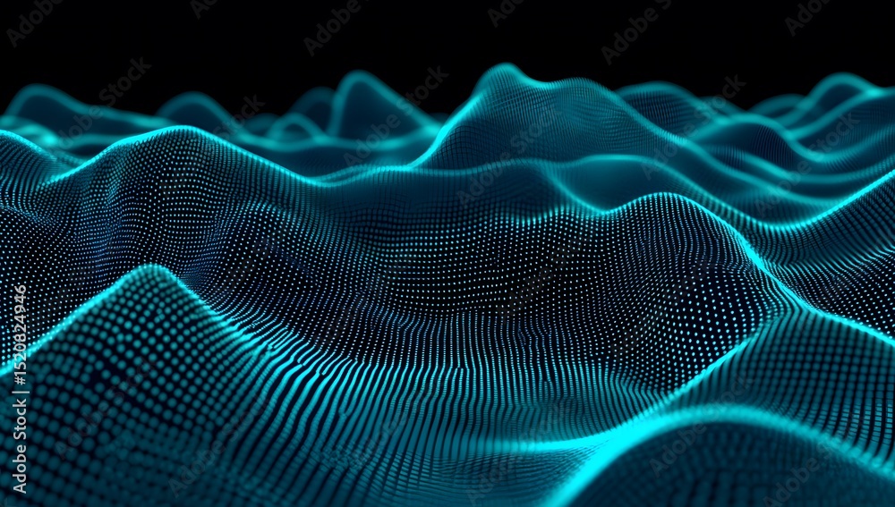 Poster abstract blue wave background with dots and lines, a high-tech concept of big data or digital techno