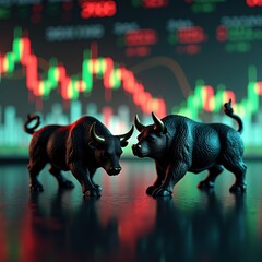 bull bear figurines stock market chart trading finance investment analysis strategy, income, economy, visuals, graphics, trend, indicator, risk, portfolio