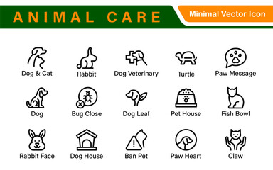 Pet Services and Animal Care Icon Set – Minimal Line Vector Illustrations for Pet Sitting, Grooming, Veterinary, Training, and Animal Health Projects