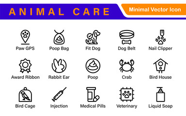 Pet Services and Animal Care Icon Set &ndash; Minimal Line Vector Illustrations for Pet Sitting, Grooming, Veterinary, Training, and Animal Health Projects