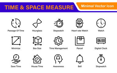 Time and Space Measurement Icons – Clean Outline, Line Art, and Vector Illustrations for Light Years, AU, Astronomy, and Cosmic Distance Projects