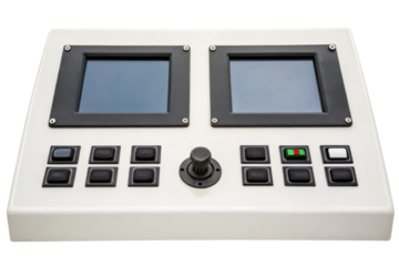 Control panel featuring dual screens and user-friendly buttons isolated with transparent background