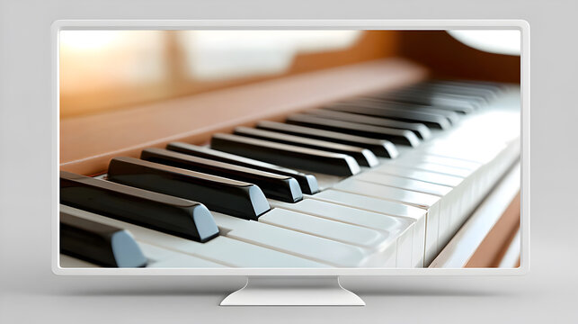 Close-up of a piano keyboard displayed on a computer screen, a composition of music