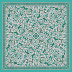Elegant Sea Green Floral Bandana Scarf &ndash; Traditional Paisley Square Textile Pattern for Hijab, Dupatta, Shawl, & Fashion Accessories