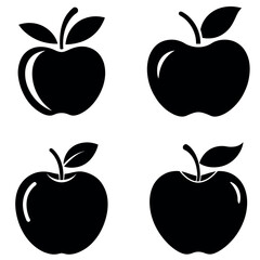 Black Apple Fruit Illustrations Displayed as Design Elements on White Background