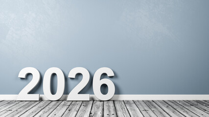 2026 Number Text on Wooden Floor Against Wall